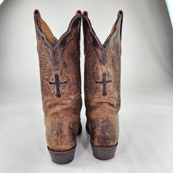 J.B. Dillon Cowboy Western Winged Cross Embroidered Cut Out US 8 B Snip-Toe Boot - Picture 5 of 14